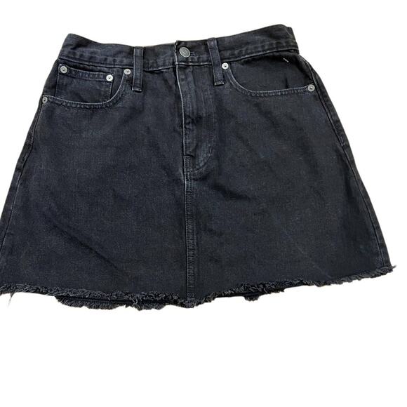 Madewell McCarren Denim Mini Skirt Black Wash Cotton Pockets Raw Hem Size 26 - Picture 4 of 7